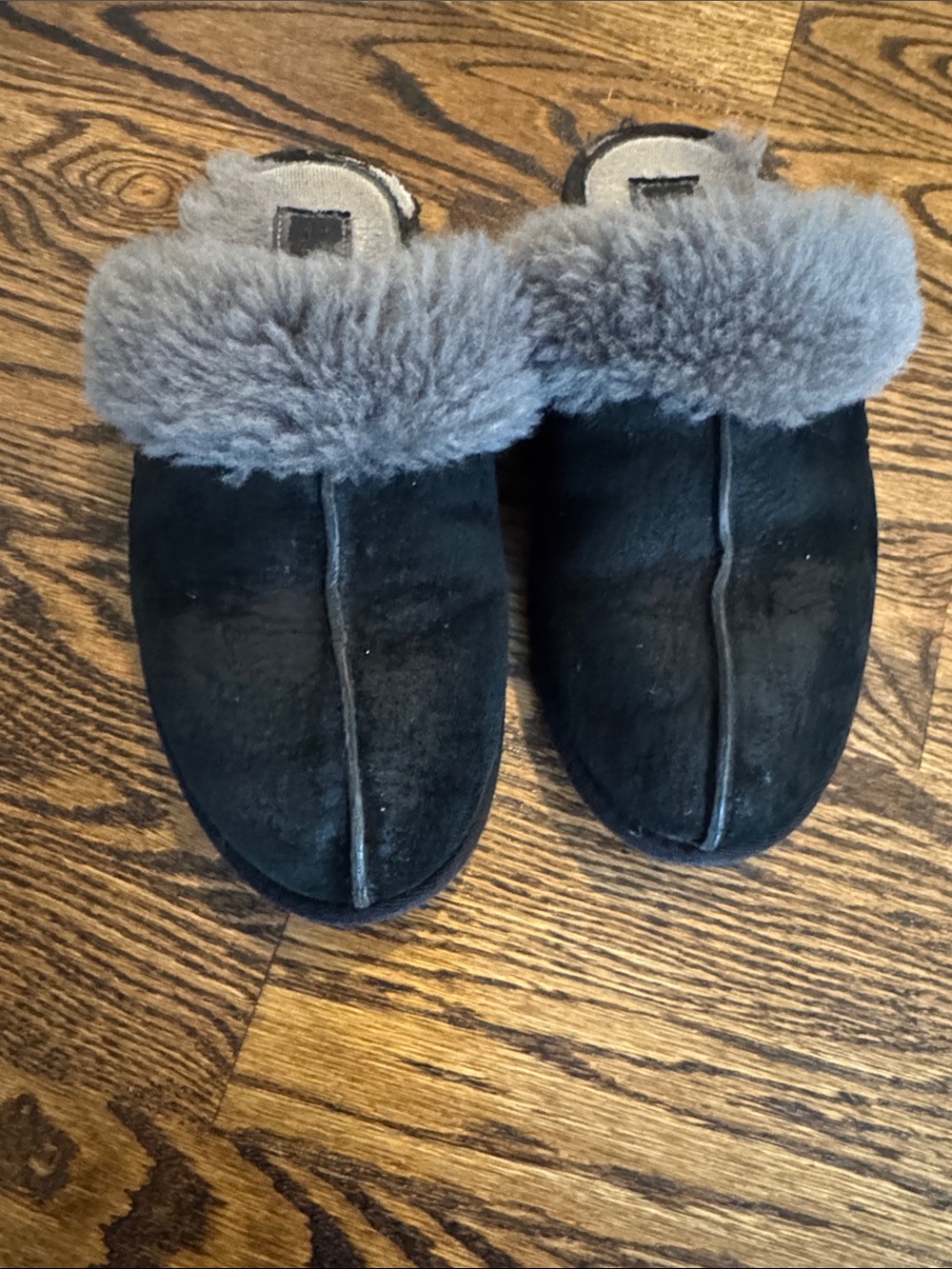 UGG Women's Black Slipper with Gray Faux Fur Trim